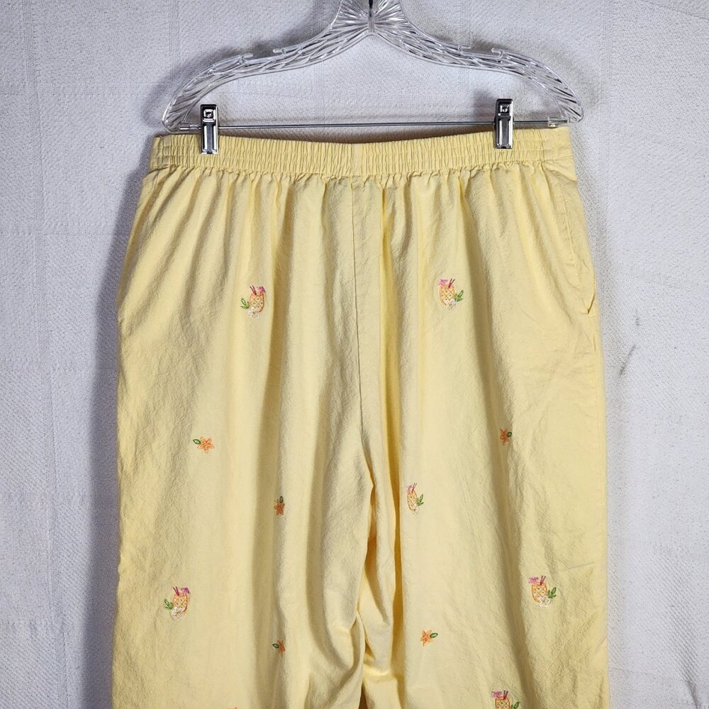 Alfred Dunner Yellow Umbrella Drink Embroidery Cotton Elastic Waist Pant Size 16 - Picture 11 of 16